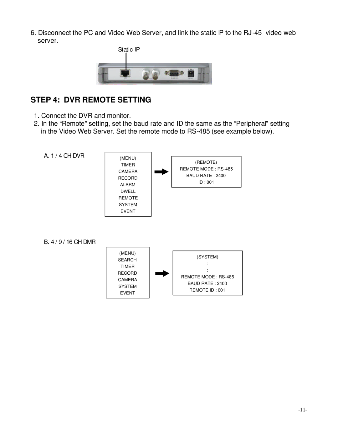 Digimerge D4202 user manual DVR Remote Setting, Static IP, Ch Dvr, 9 / 16 CH DMR 