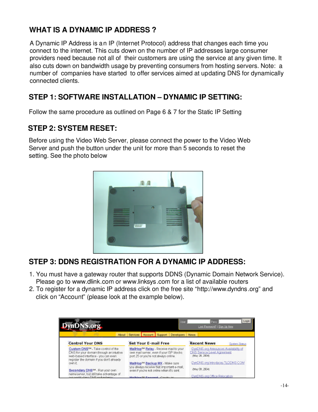 Digimerge D4202 user manual What is a Dynamic IP Address ?, Software Installation Dynamic IP Setting, System Reset 