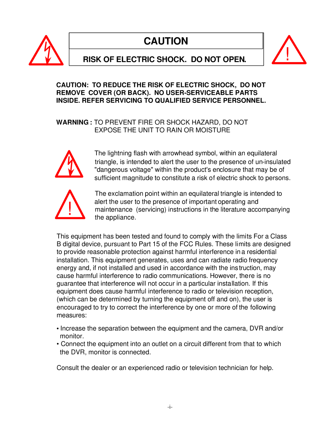 Digimerge D4202 user manual Risk of Electric SHOCK. do not Open 