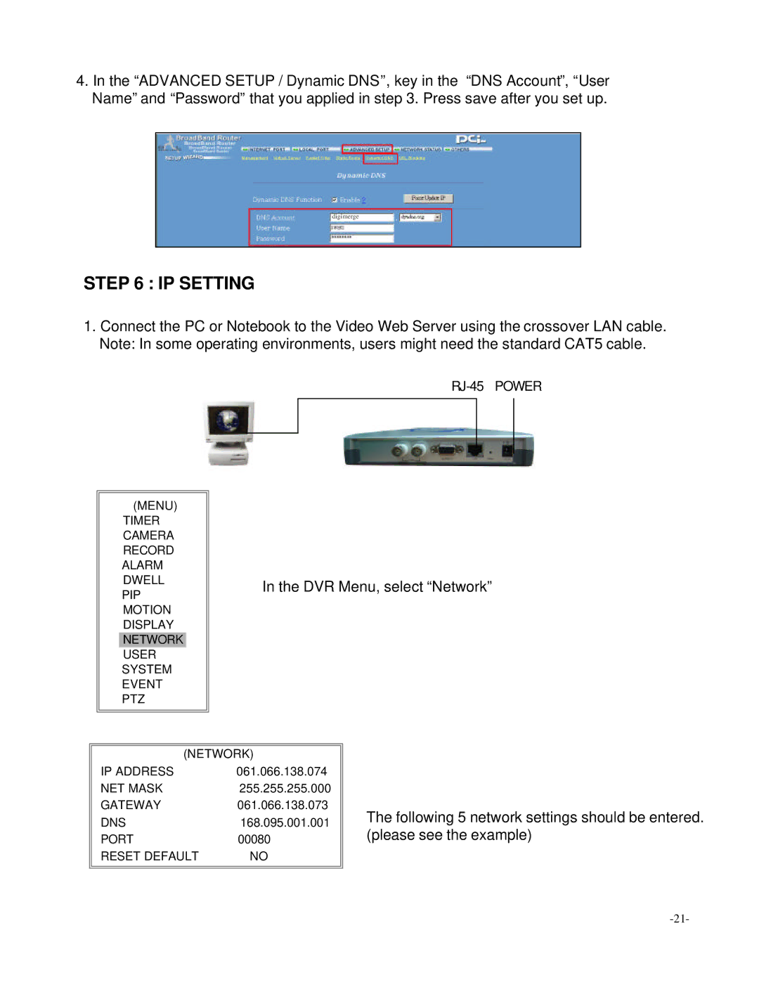 Digimerge D4202 user manual RJ-45 Power 