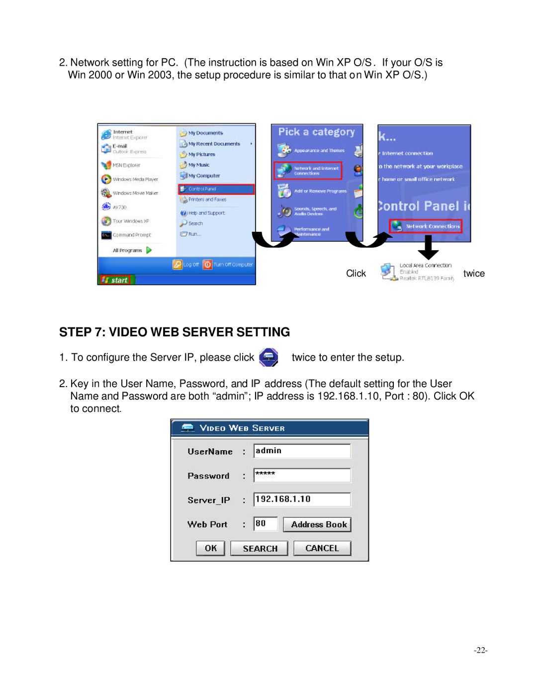 Digimerge D4202 user manual Video WEB Server Setting, Click Twice 