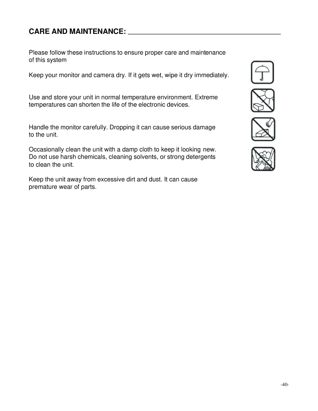 Digimerge D4202 user manual Care and Maintenance 