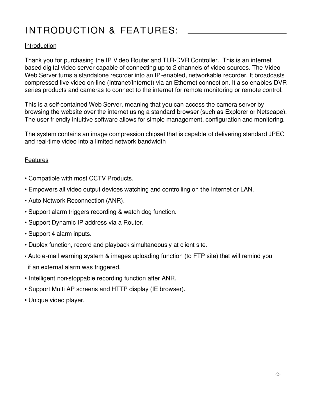 Digimerge D4202 user manual Introduction & Features 