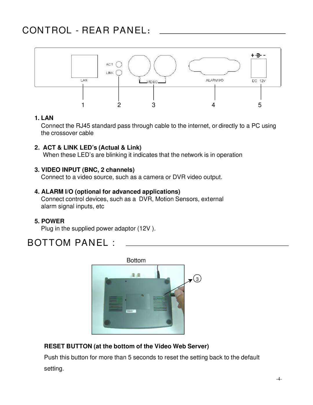 Digimerge D4202 user manual Lan, ACT & Link LED’s Actual & Link, Video Input BNC, 2 channels 