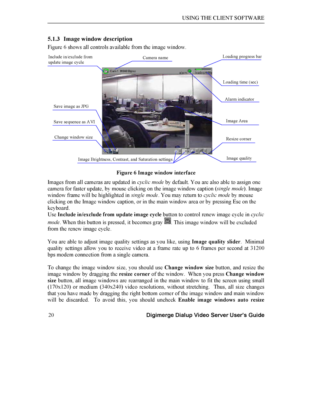 Digimerge DGRT400 user manual Image window description, Shows all controls available from the image window 