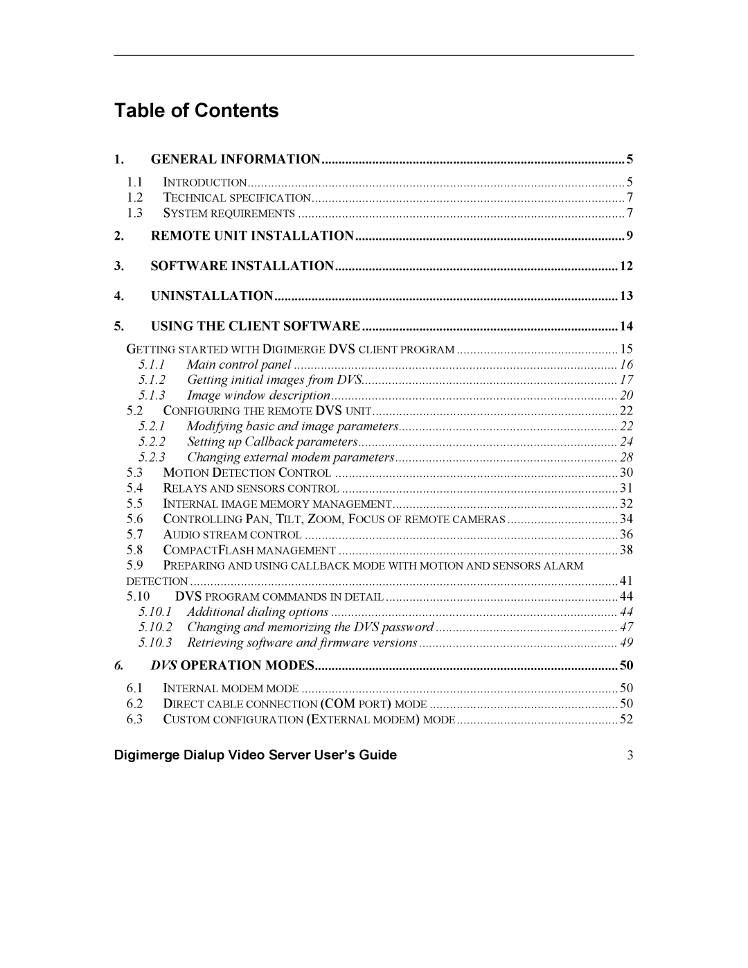 Digimerge DGRT400 user manual Table of Contents 