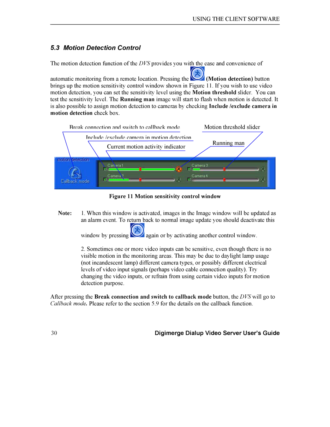 Digimerge DGRT400 user manual Motion Detection Control, Motion sensitivity control window 