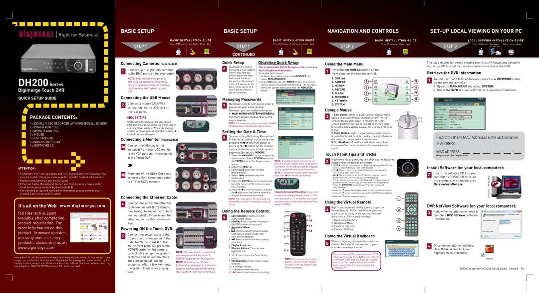 Digimerge DH200 setup guide Basic Setup Navigation and Controls 