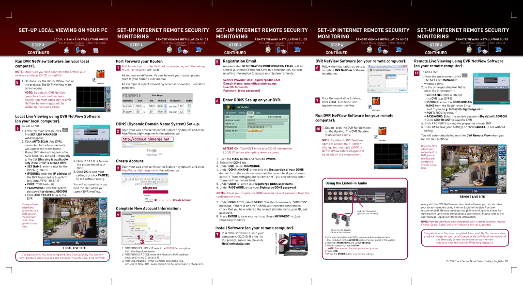 Digimerge DH200 Run DVR NetView Software on your local computer, Ddns Dynamic Domain Name System Set-up Registration Email 