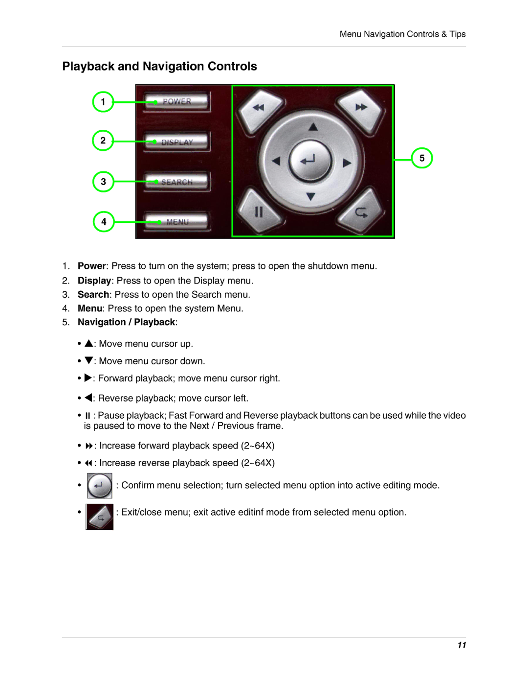 Digimerge DHU104 instruction manual Playback and Navigation Controls, Navigation / Playback 