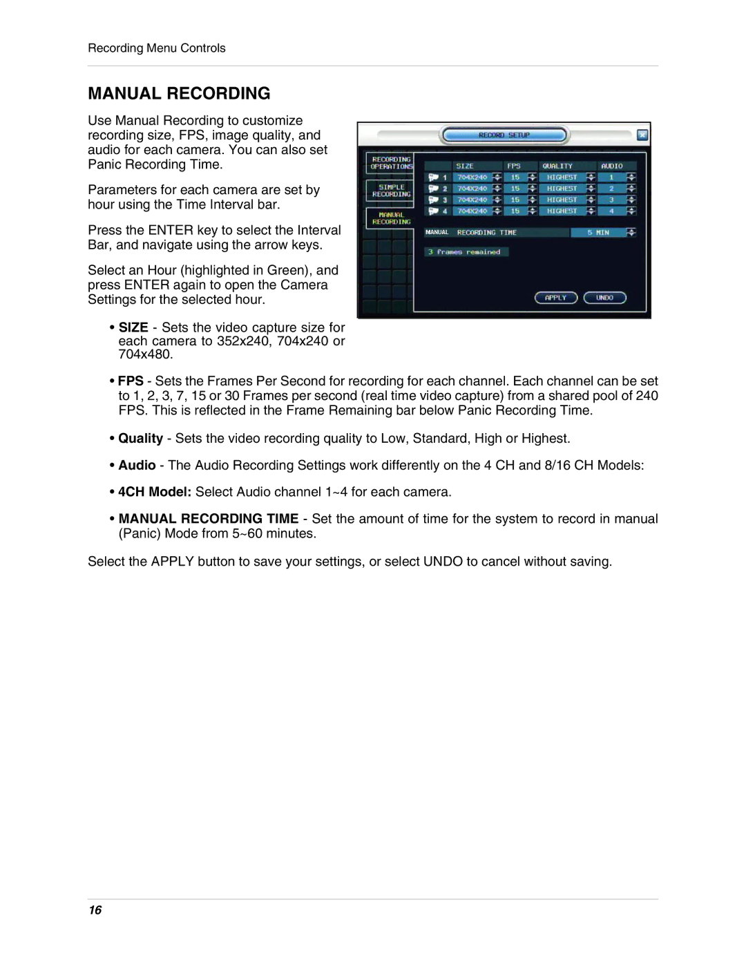 Digimerge DHU104 instruction manual Manual Recording 