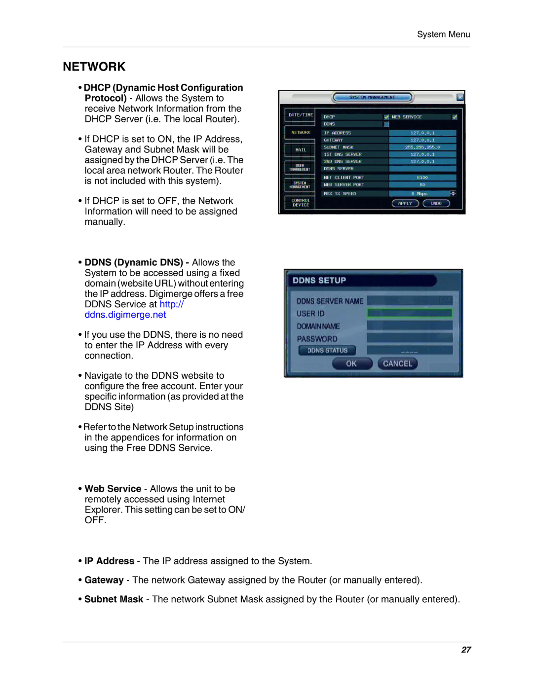 Digimerge DHU104 instruction manual Network 