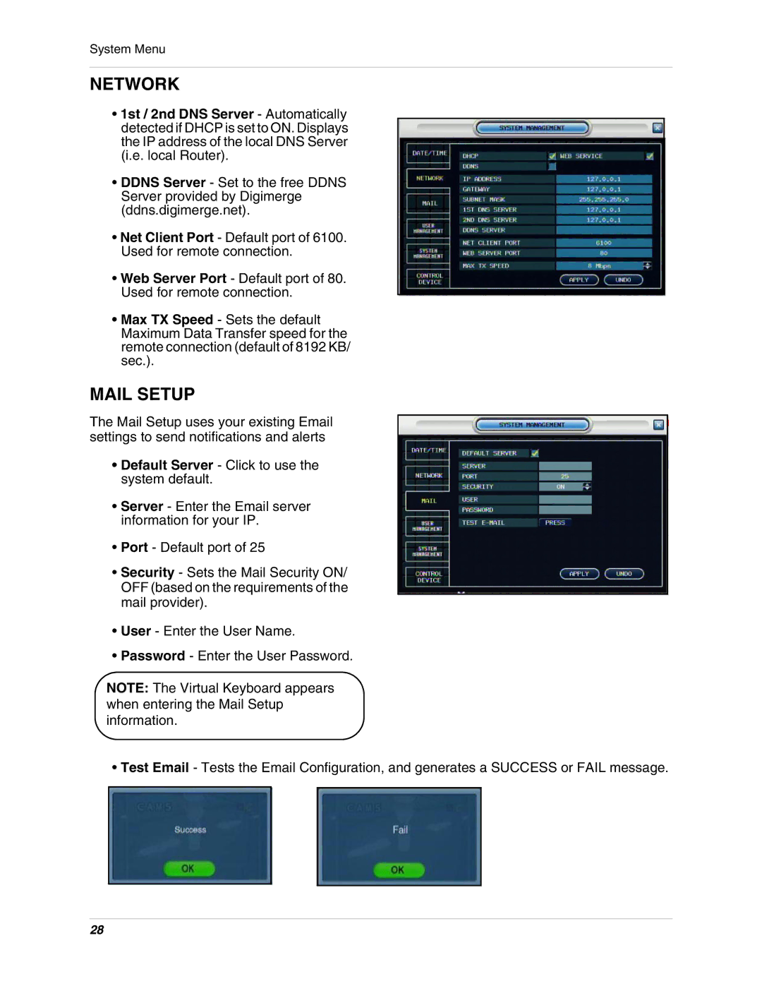 Digimerge DHU104 instruction manual Mail Setup 