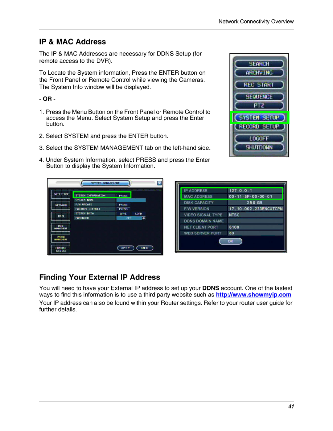 Digimerge DHU104 instruction manual IP & MAC Address, Finding Your External IP Address 