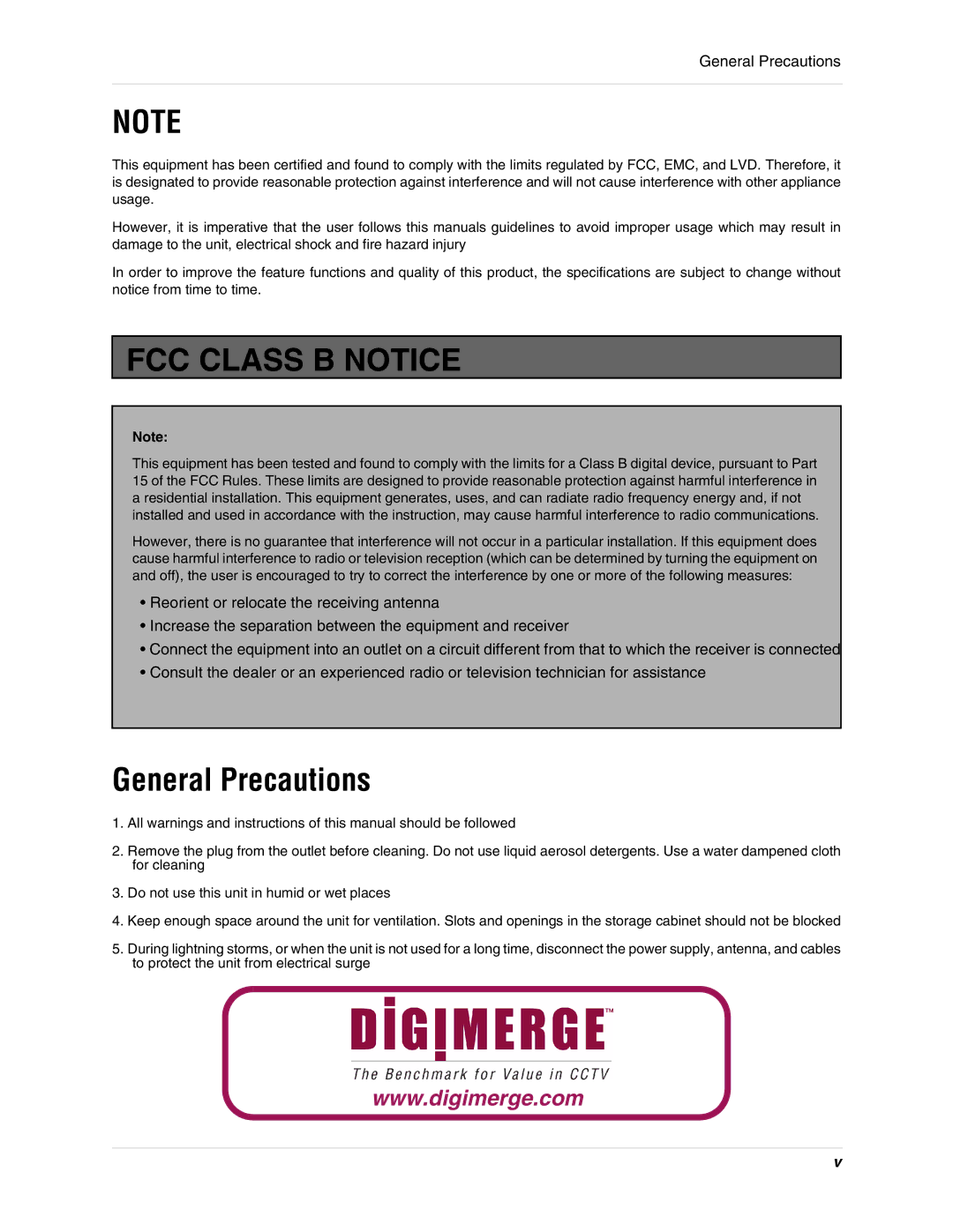 Digimerge DHU104 instruction manual General Precautions 