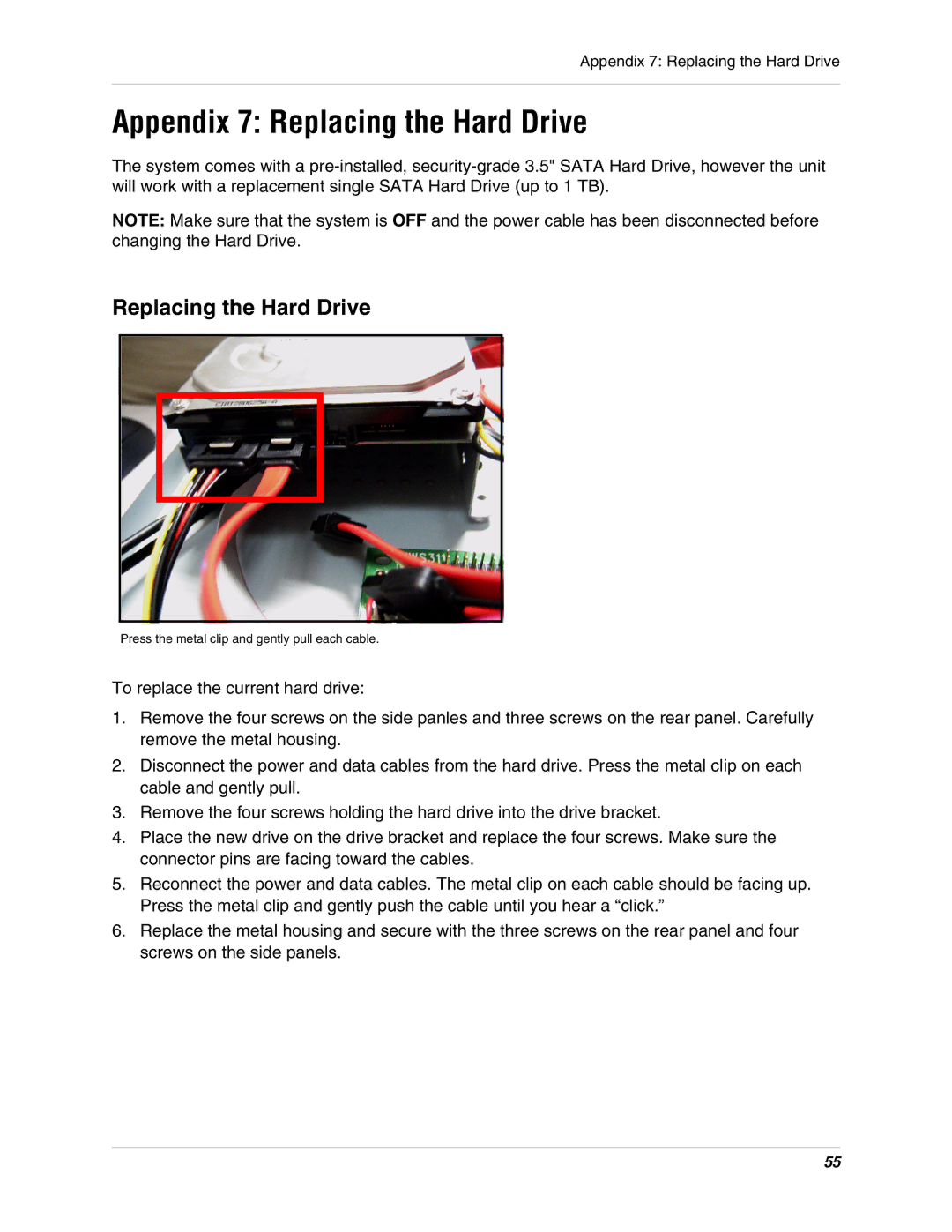 Digimerge DHU104 instruction manual Appendix 7 Replacing the Hard Drive 