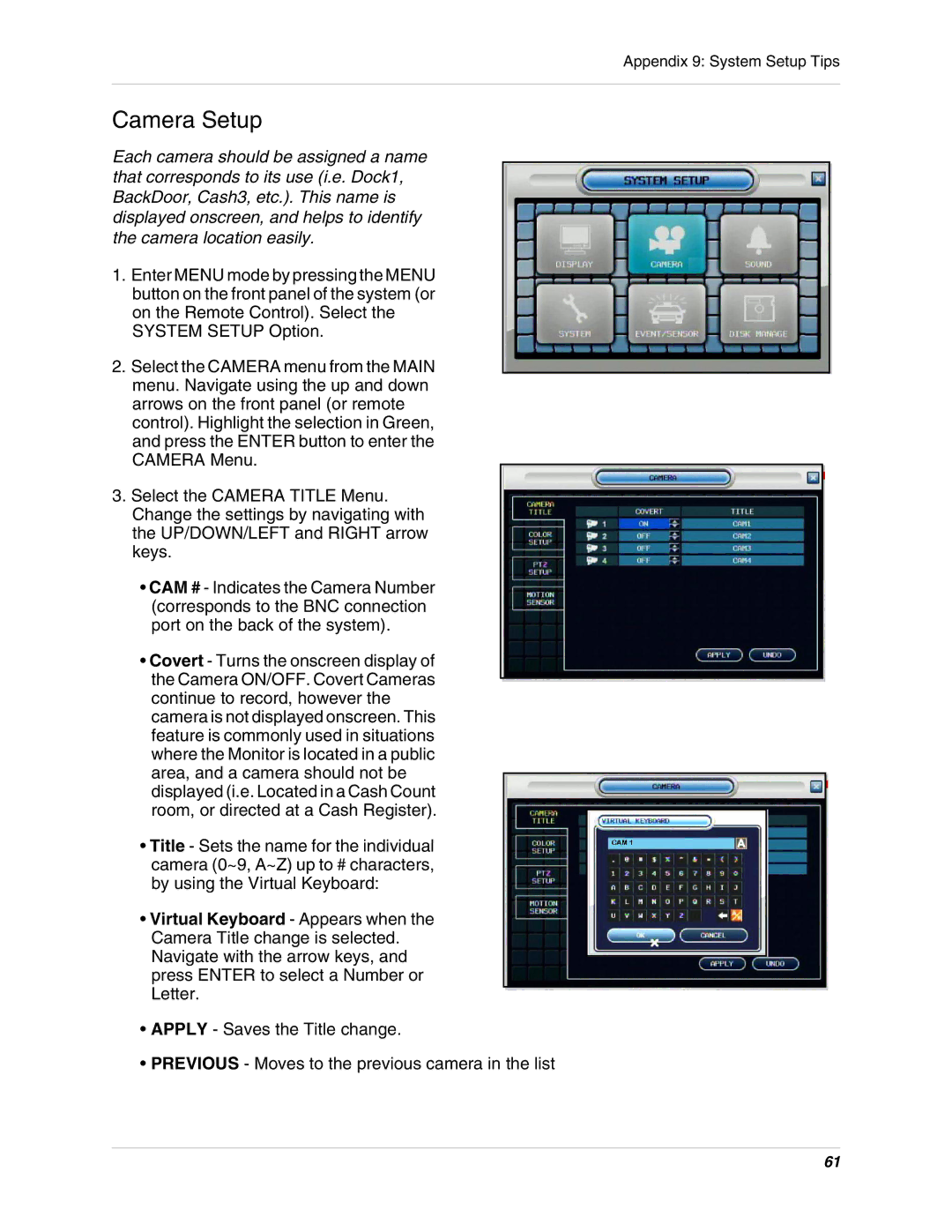 Digimerge DHU104 instruction manual Camera Setup 