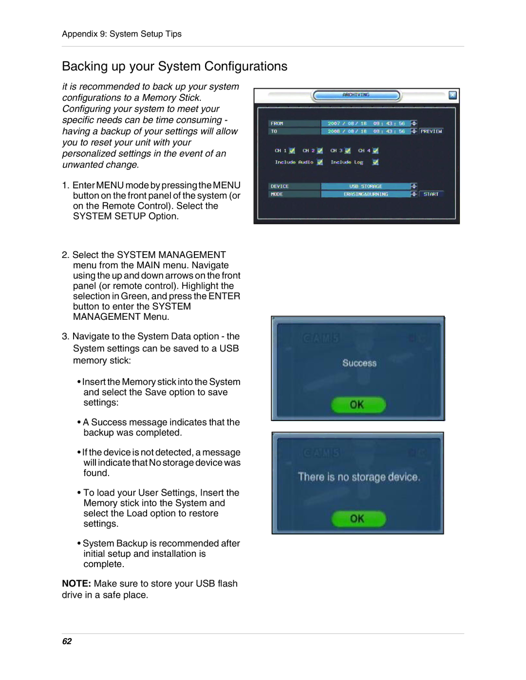 Digimerge DHU104 instruction manual Backing up your System Configurations 