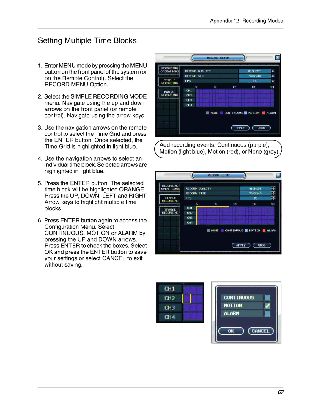 Digimerge DHU104 instruction manual Setting Multiple Time Blocks 