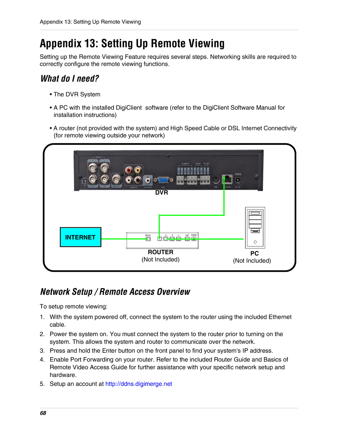 Digimerge DHU104 instruction manual Appendix 13 Setting Up Remote Viewing, What do I need? 