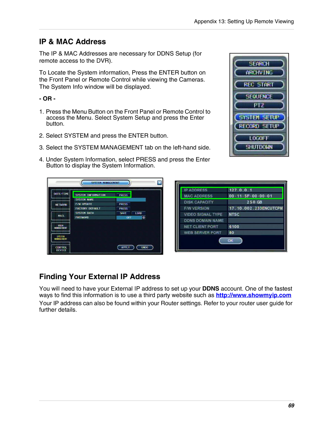 Digimerge DHU104 instruction manual IP & MAC Address 