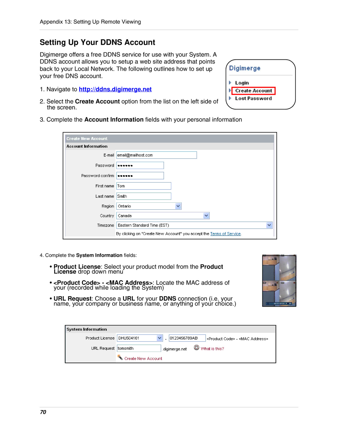 Digimerge DHU104 instruction manual Setting Up Your Ddns Account 