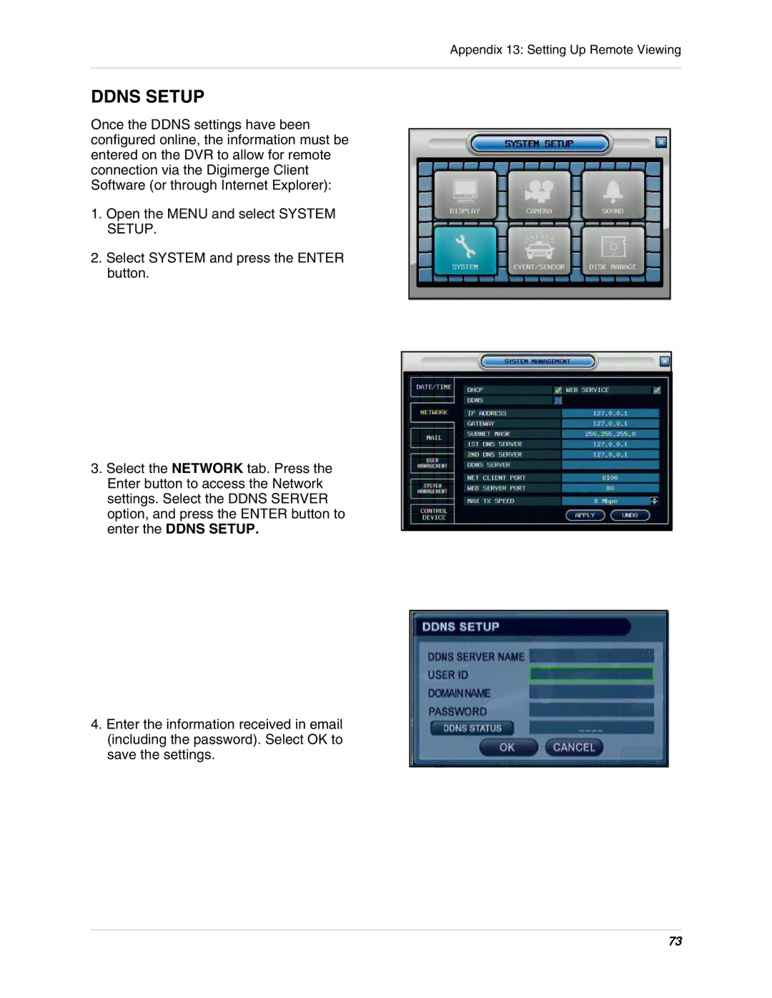 Digimerge DHU104 instruction manual Ddns Setup 