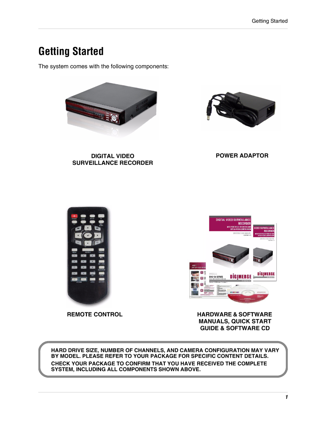 Digimerge DHU104 instruction manual Getting Started, Remote Control Hardware & Software 