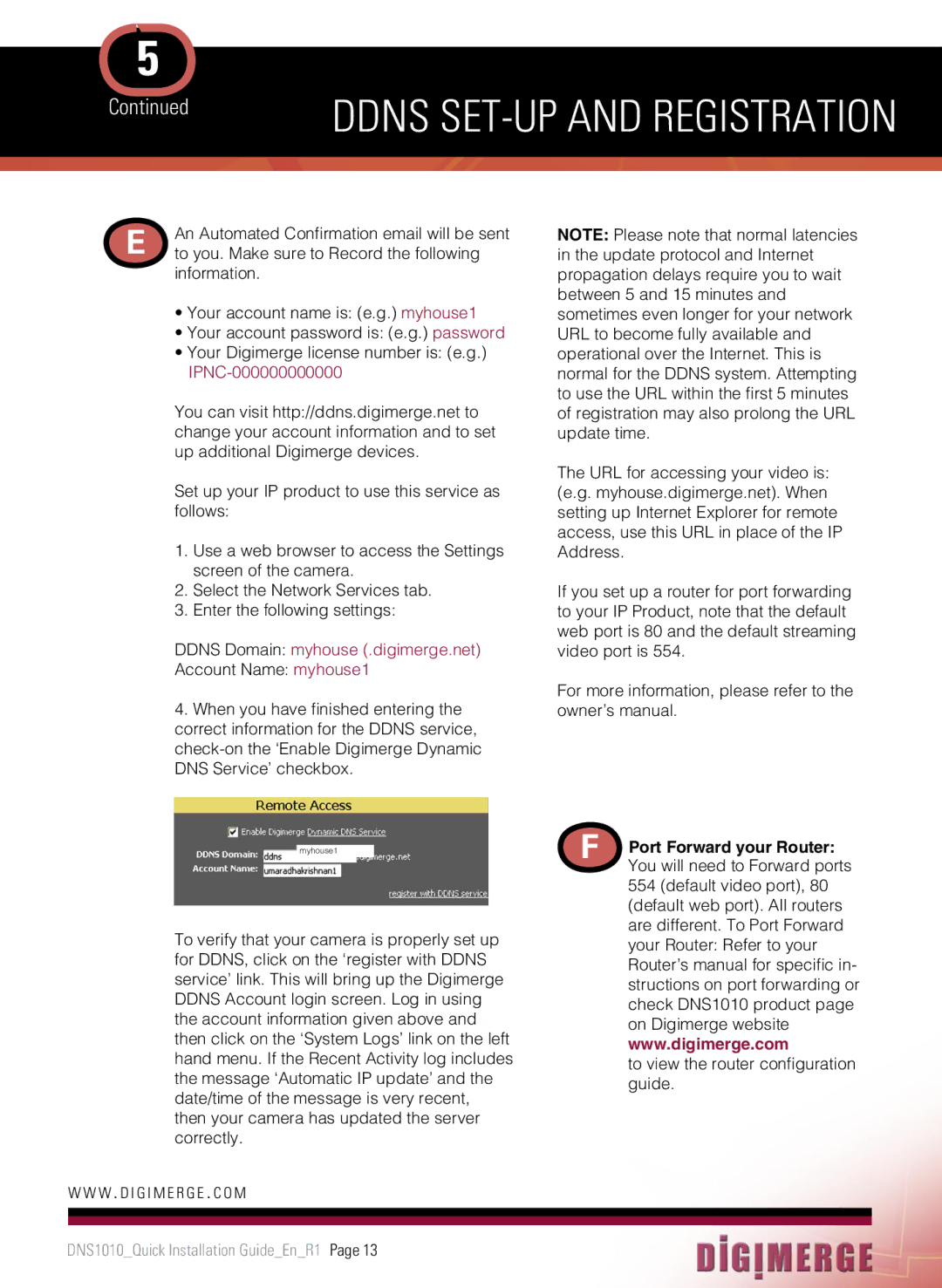 Digimerge DNS1010 manual Ddns SET-UP and Registration, Port Forward your Router 