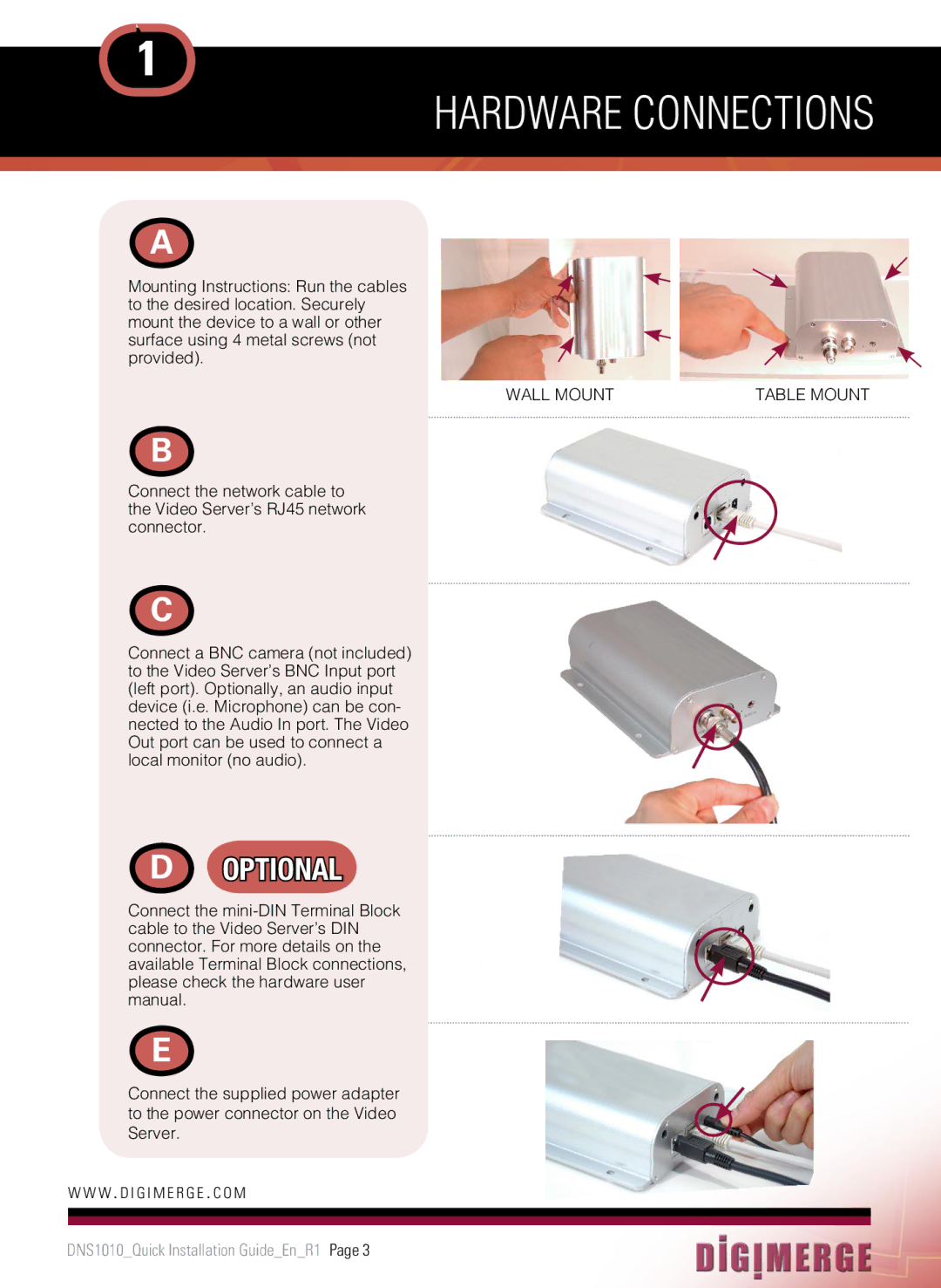 Digimerge DNS1010 manual Hardware Connections 
