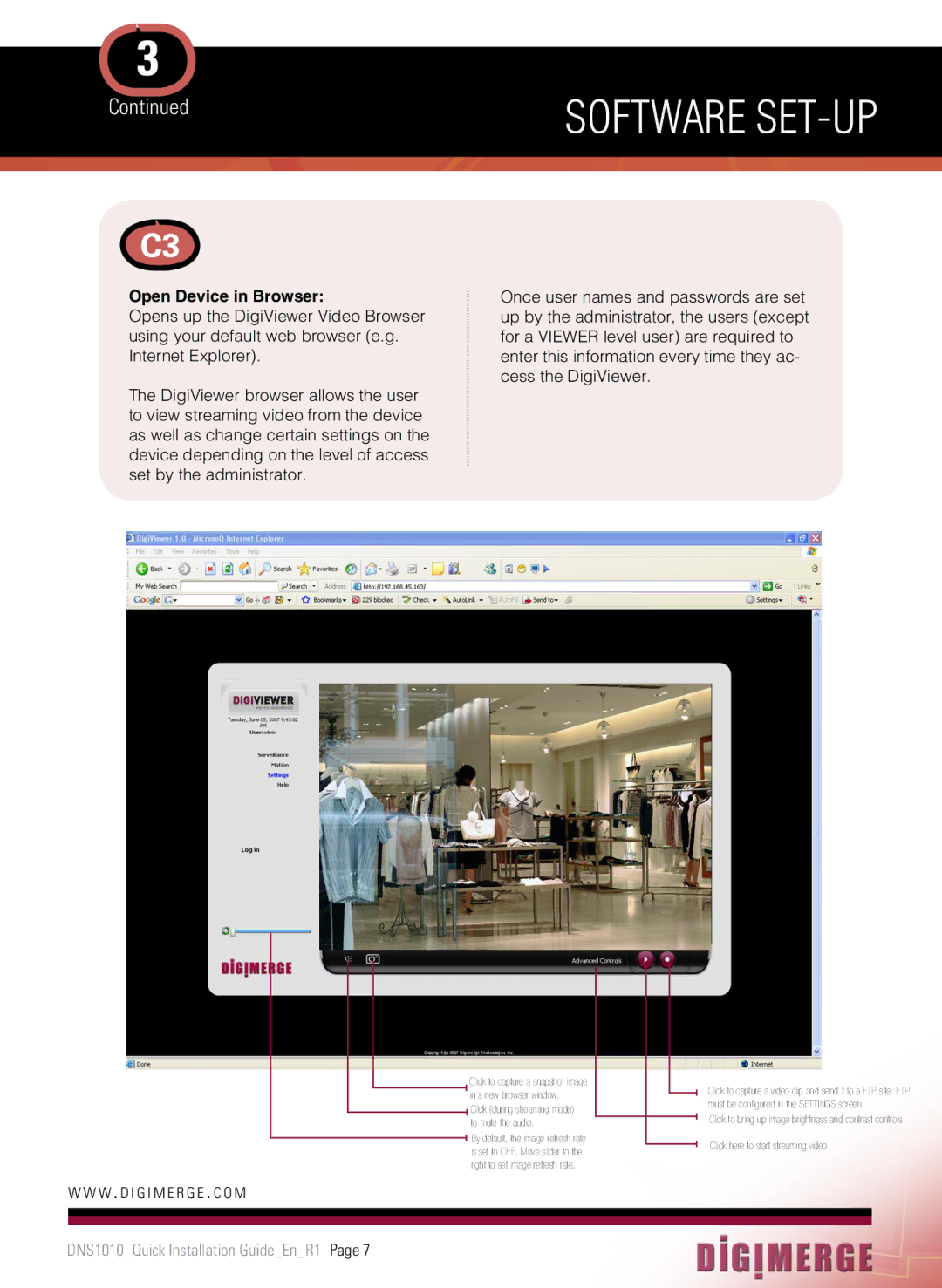 Digimerge DNS1010 manual Software SET-UP, Open Device in Browser 