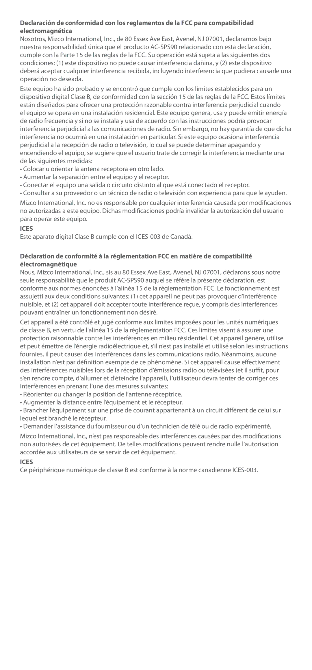 DigiPower AC-SP590 manual Ices 