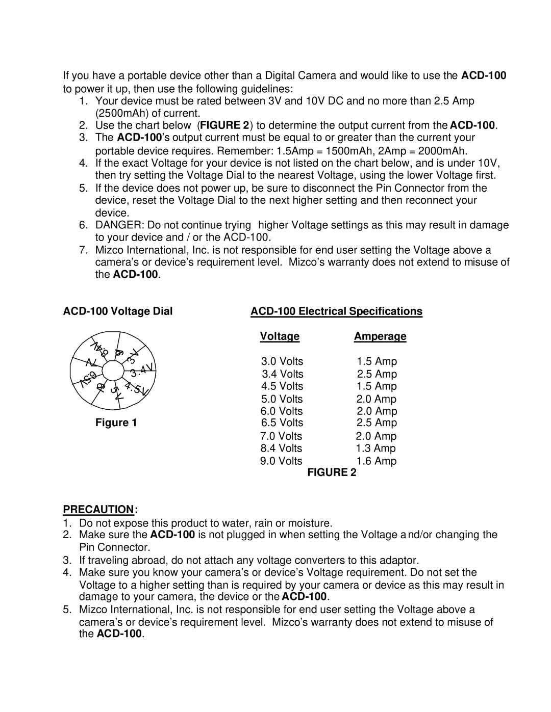 DigiPower ACD-100 warranty Precaution 