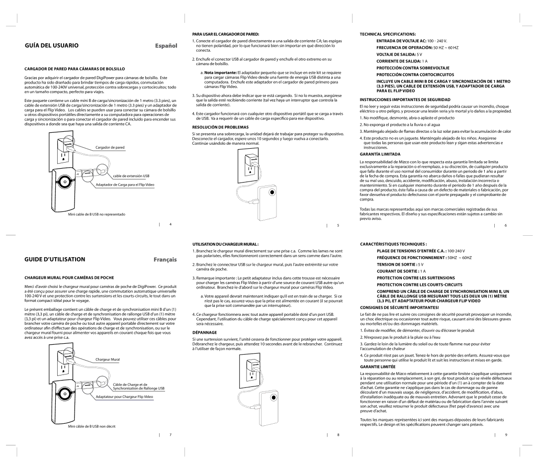 DigiPower ACD-PCAM warranty Español, Guide d’Utilisation 