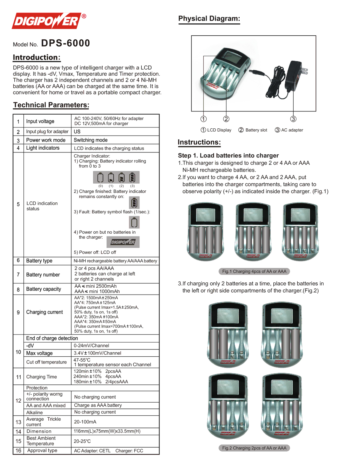 DigiPower DPS-6000 manual Load batteries into charger 