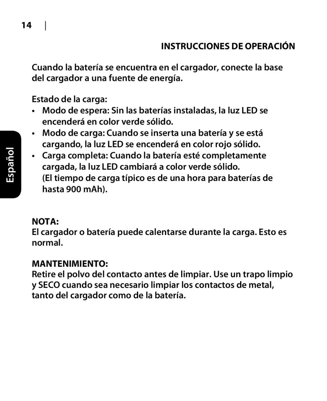 DigiPower DSLR-500 manual Instrucciones de operación, Nota 