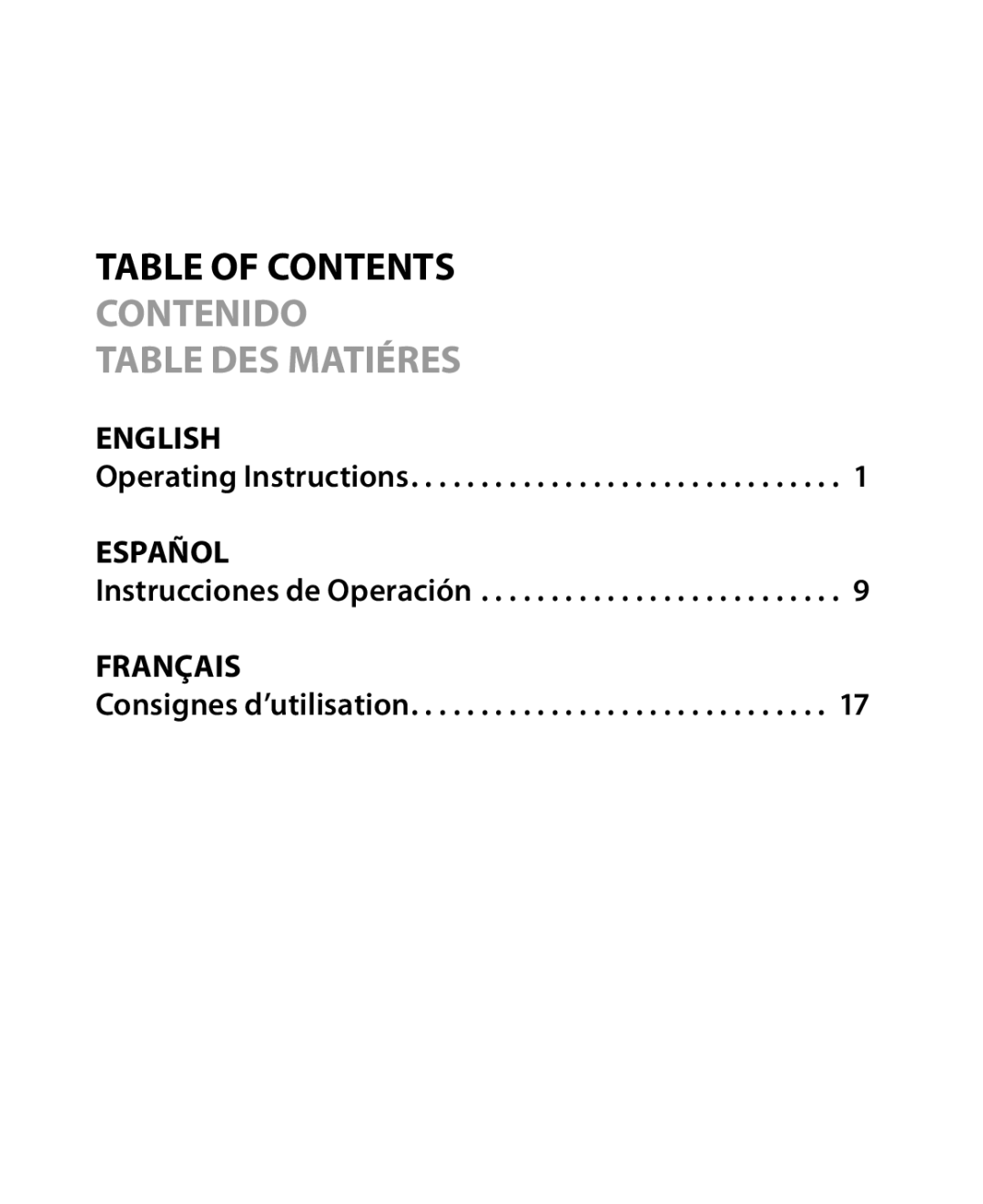 DigiPower DSLR-500 manual Table of Contents Contenido table des matiéres 