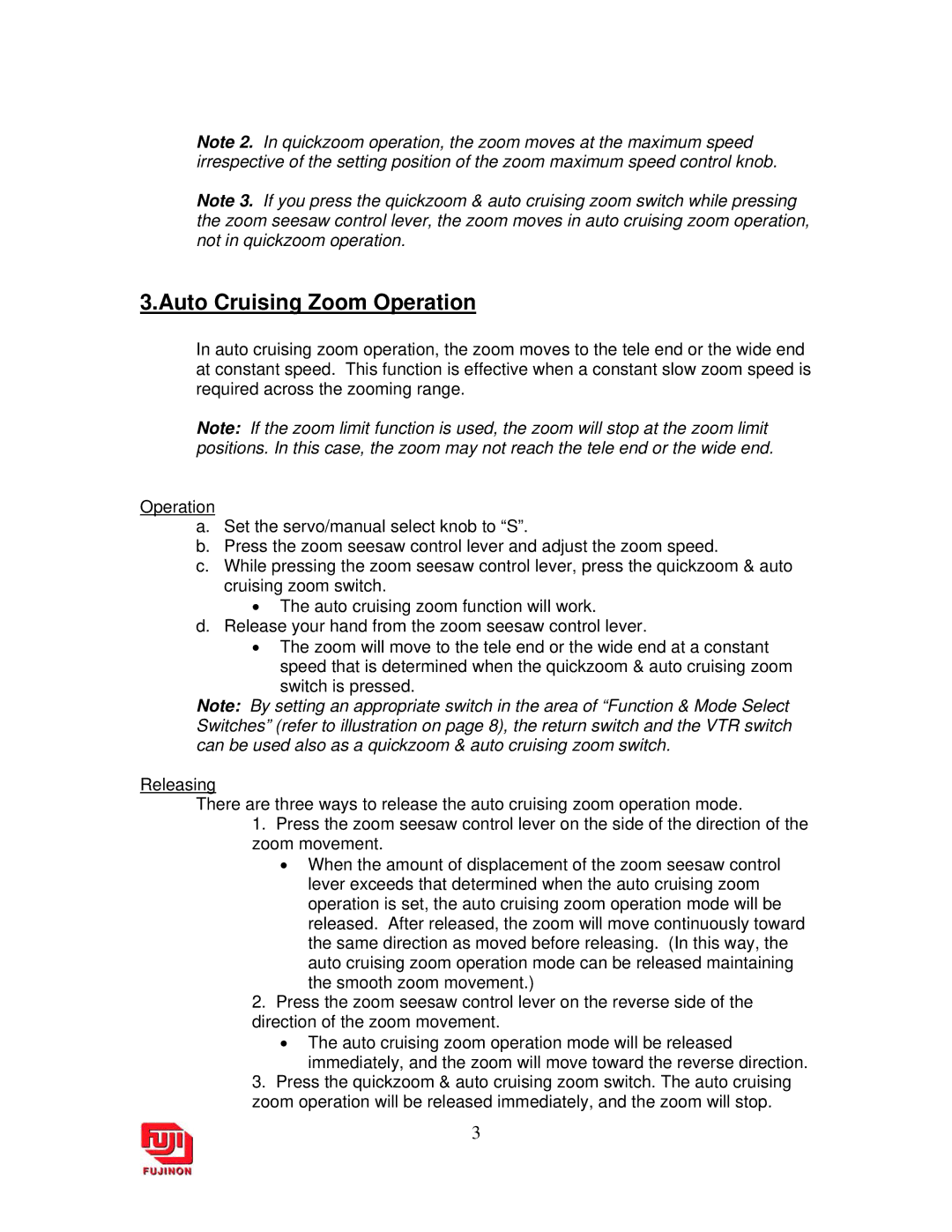 DigiPower ENG Lenses manual Auto Cruising Zoom Operation 