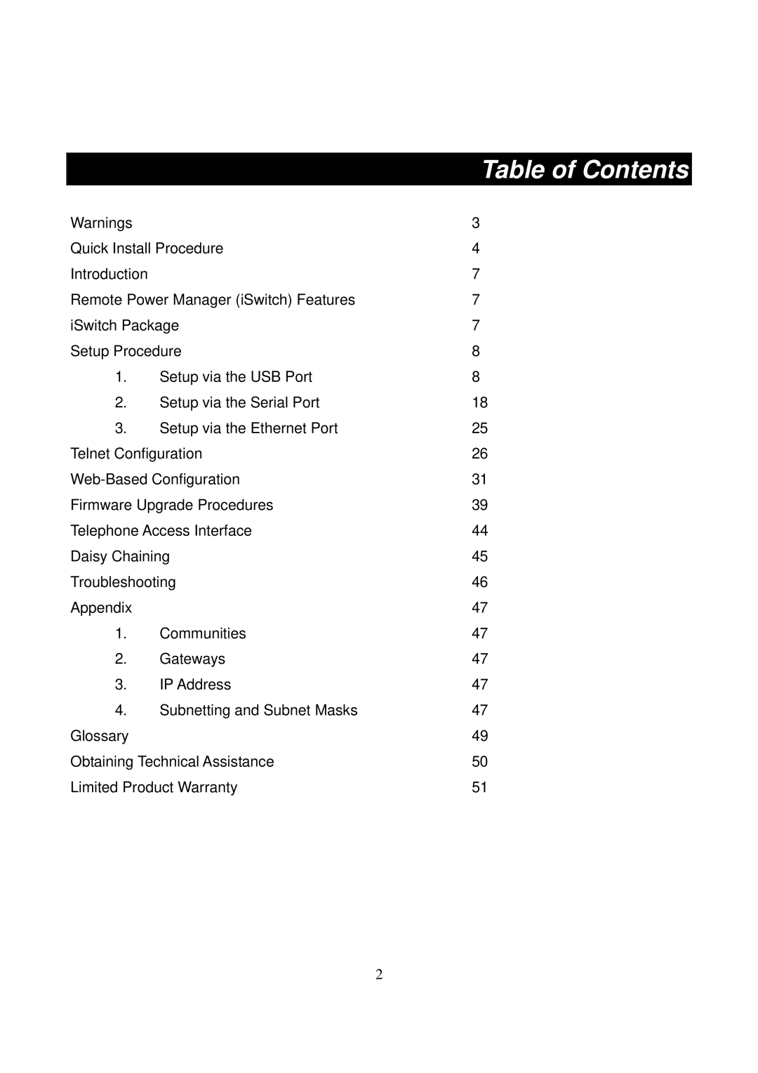 DigiPower ePowerSwitch user manual Table of Contents 