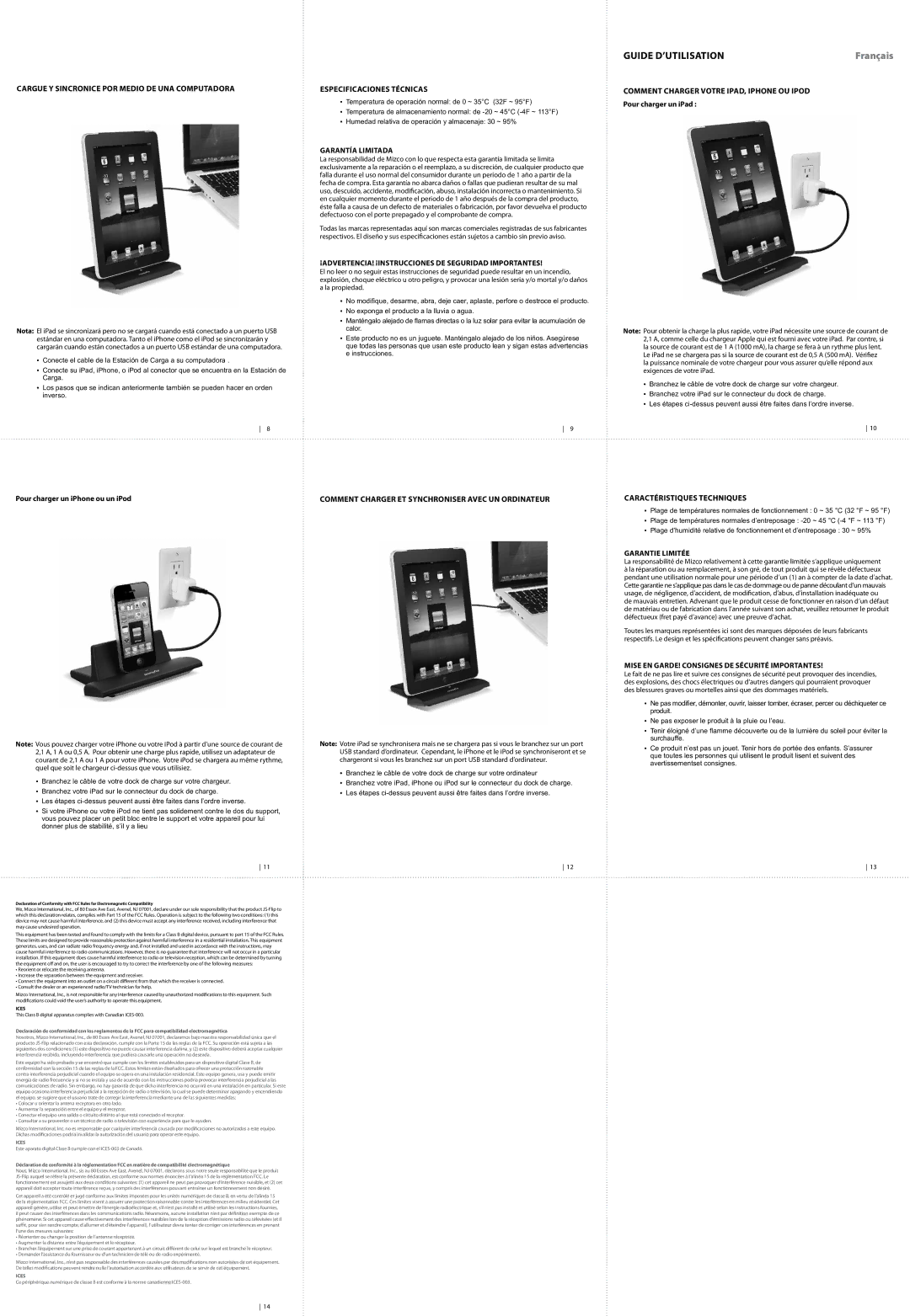 DigiPower PD-ST1 Cargue y sincronice por medio de una computadora, Especificaciones técnicas, Caractéristiques techniques 