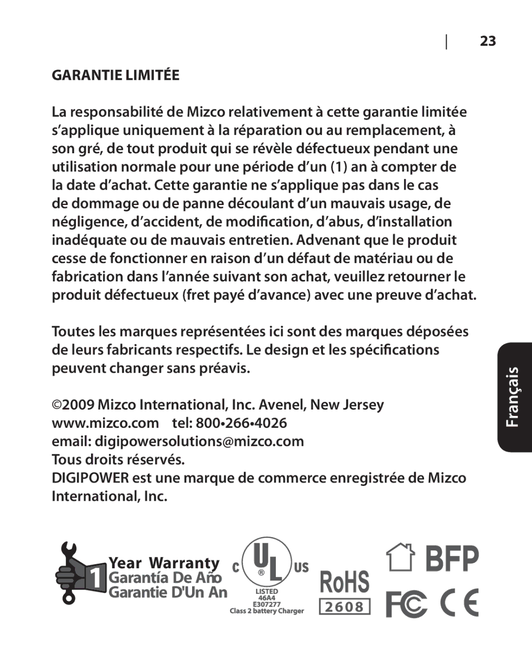 DigiPower TC-500 manual Garantie Limitée 