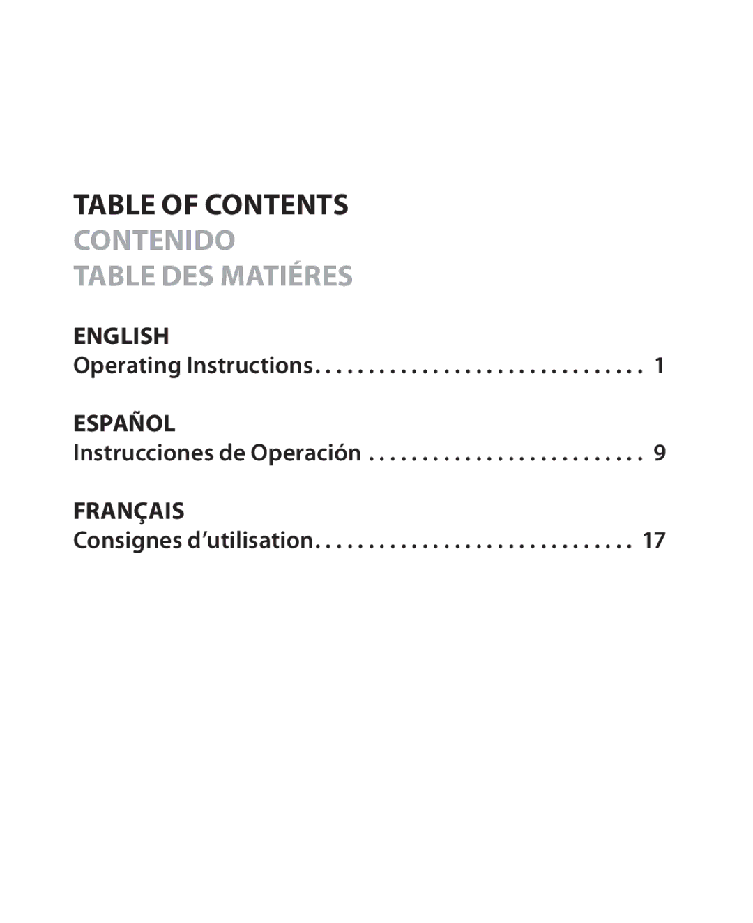 DigiPower TC-500 manual Table of Contents Contenido table des matiéres 