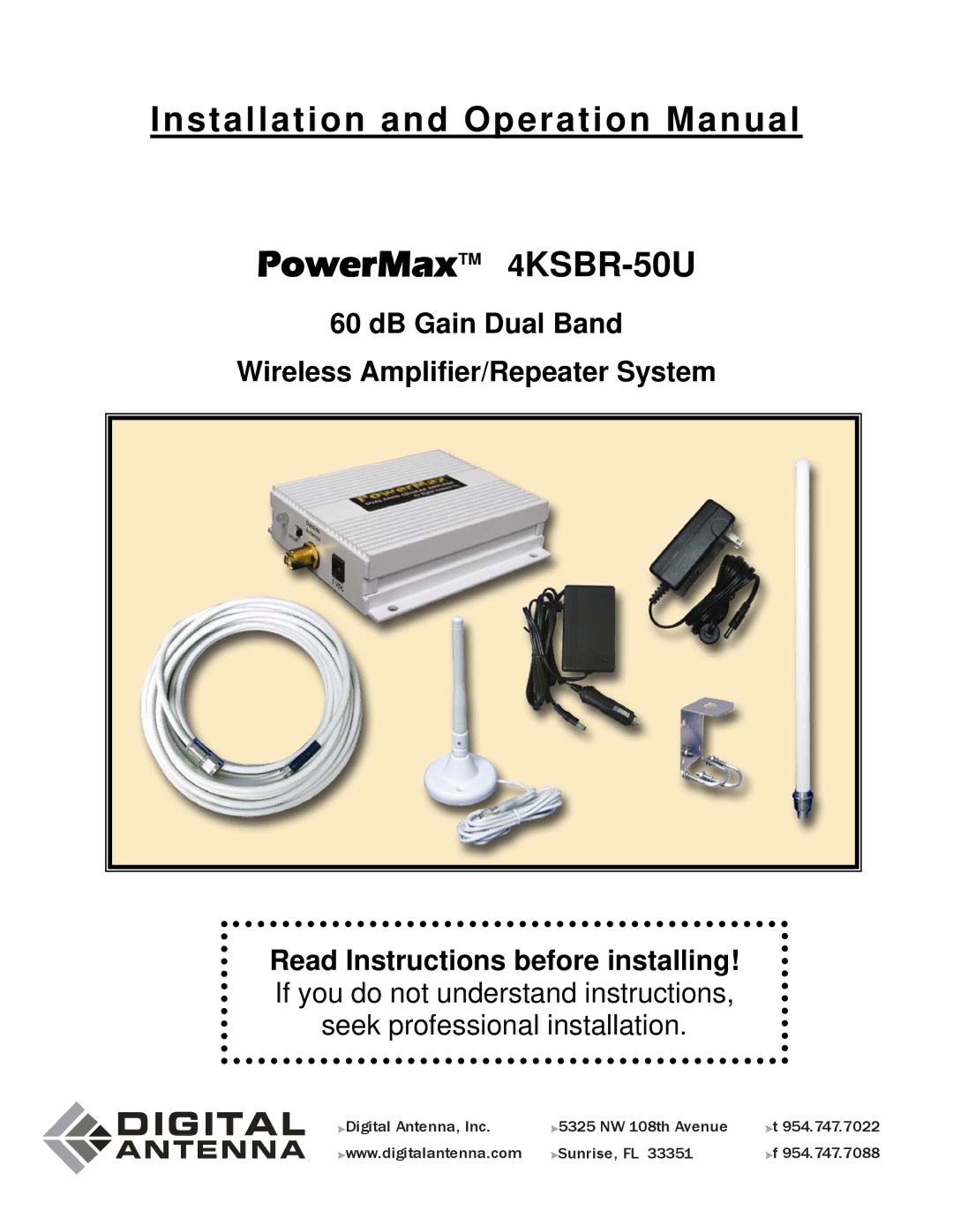 Digital Antenna operation manual PowerMaxTM 4KSBR-50U 