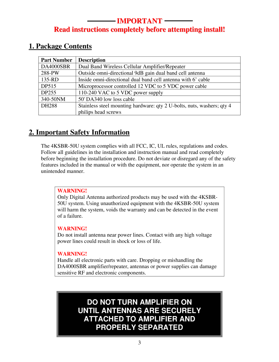 Digital Antenna 4KSBR-50U operation manual Read instructions completely before attempting install 