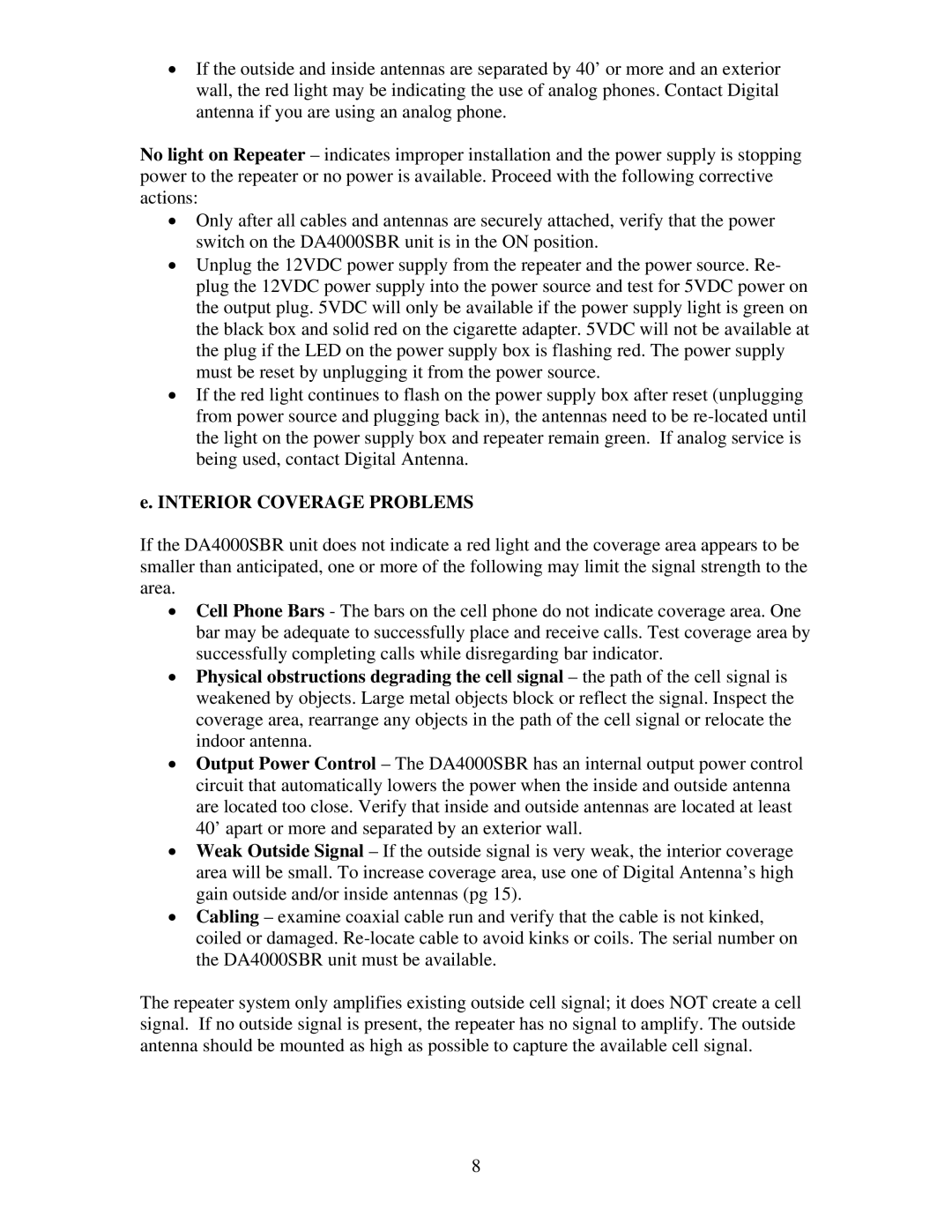 Digital Antenna 4KSBR-50U operation manual Interior Coverage Problems 