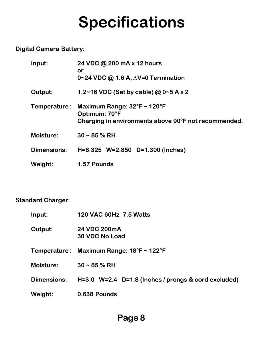 Digital Camera Battery DCB30WB manual Specifications 