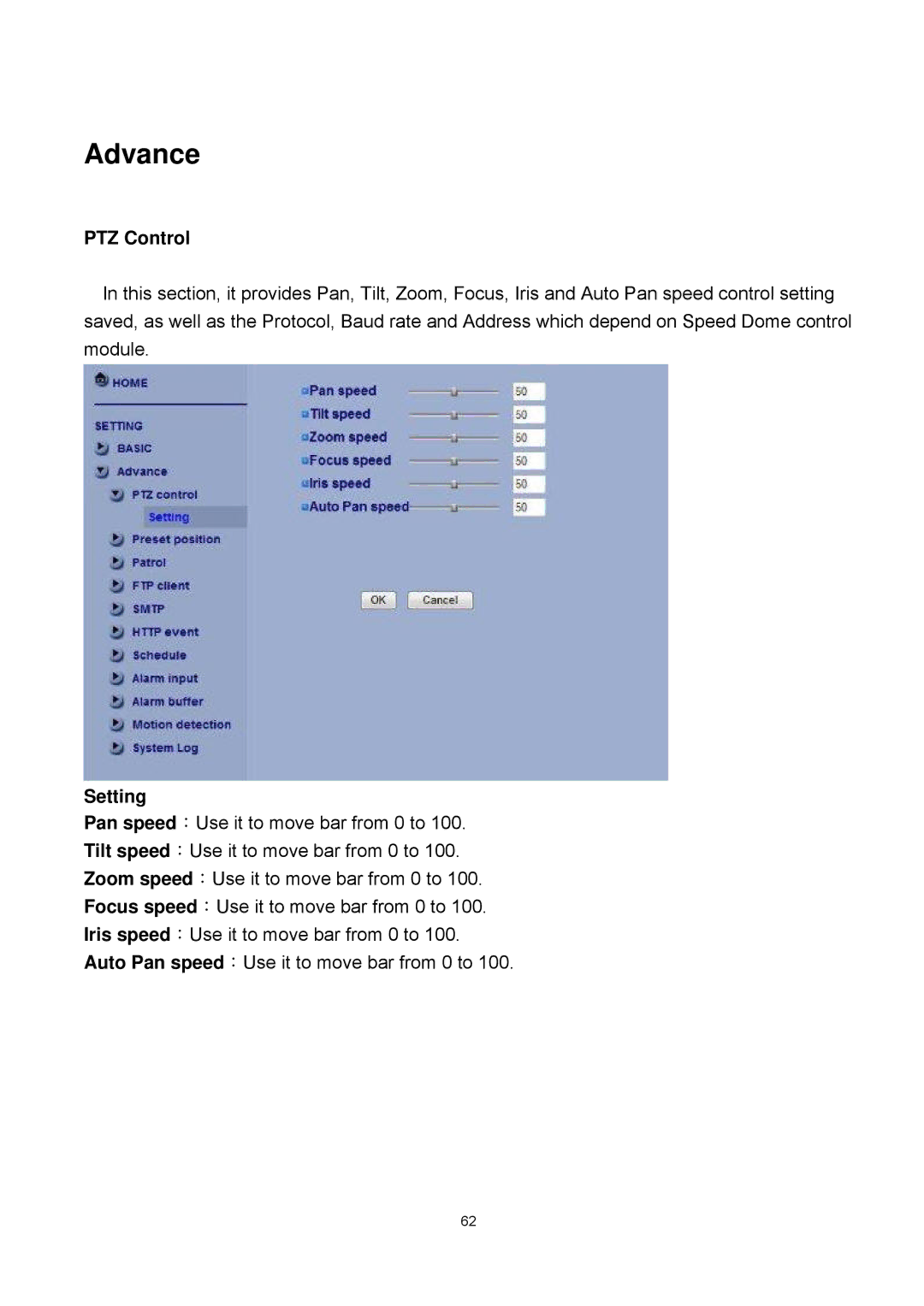 Digital Data Communications FCS-4000, FCS-4500, FCS-4300, FCS-4400, FCS-4200, FCS-4100 manual Advance, PTZ Control 