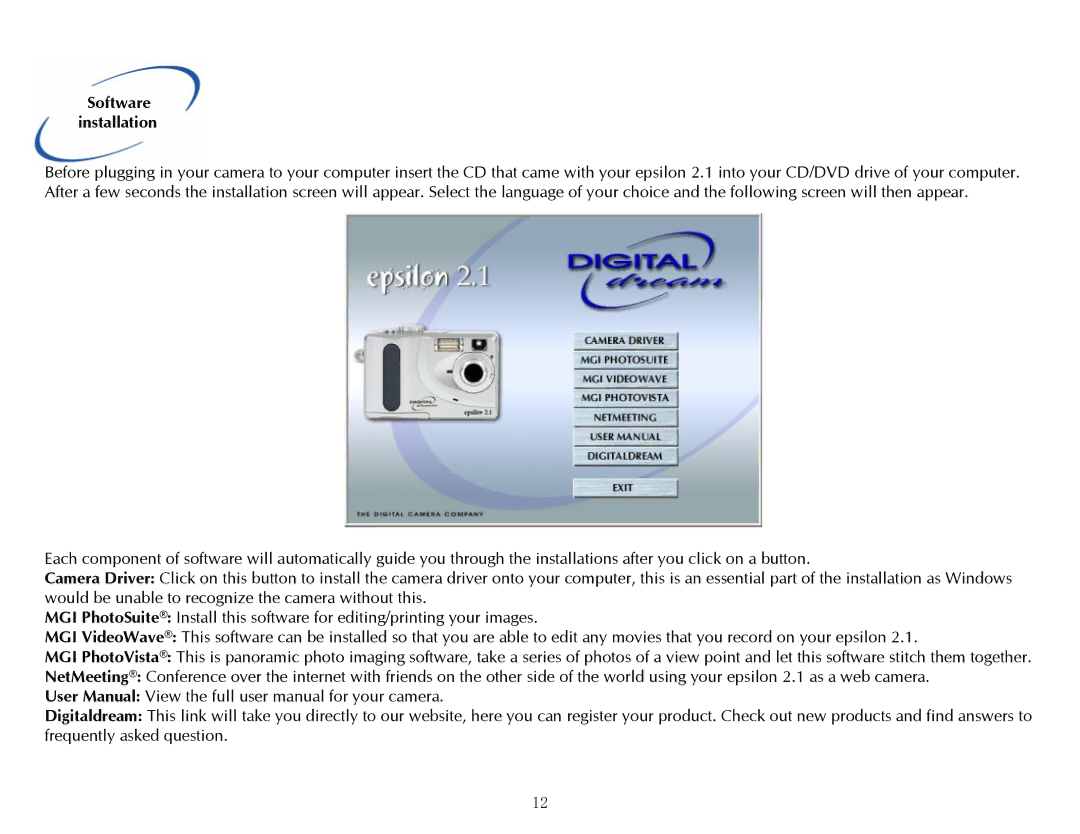 Digital Dream 2.1 manual Software installation 