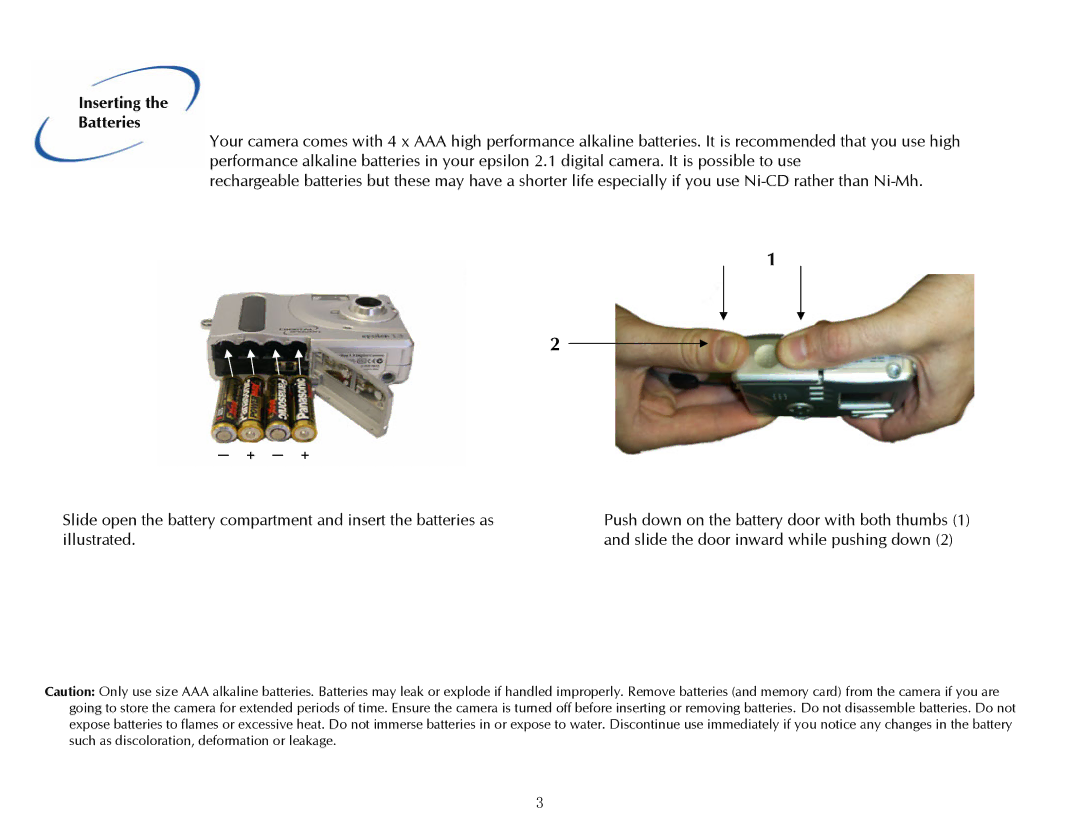 Digital Dream 2.1 manual Inserting Batteries 