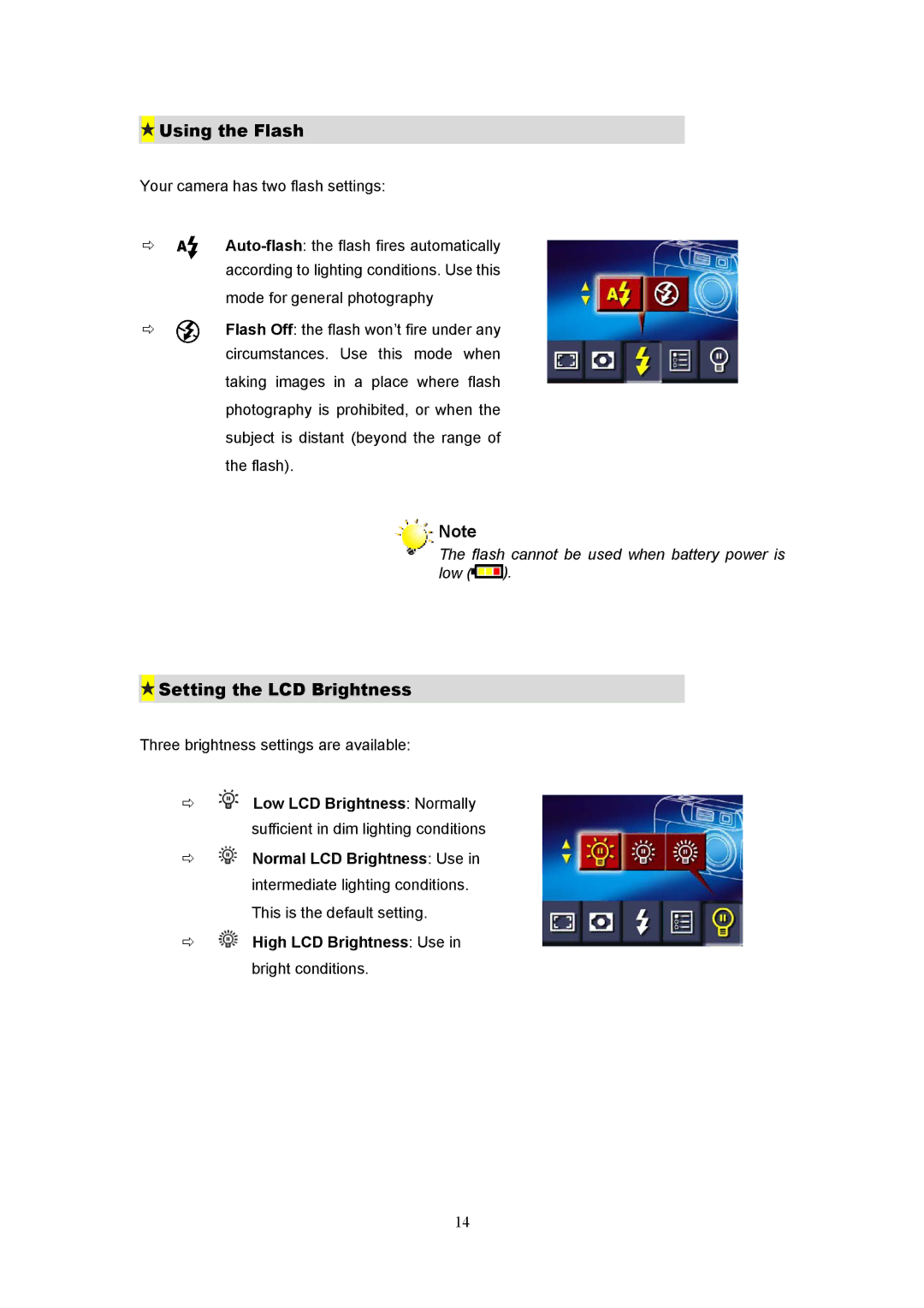 Digital Dream 3.2 manual Using the Flash, Setting the LCD Brightness 